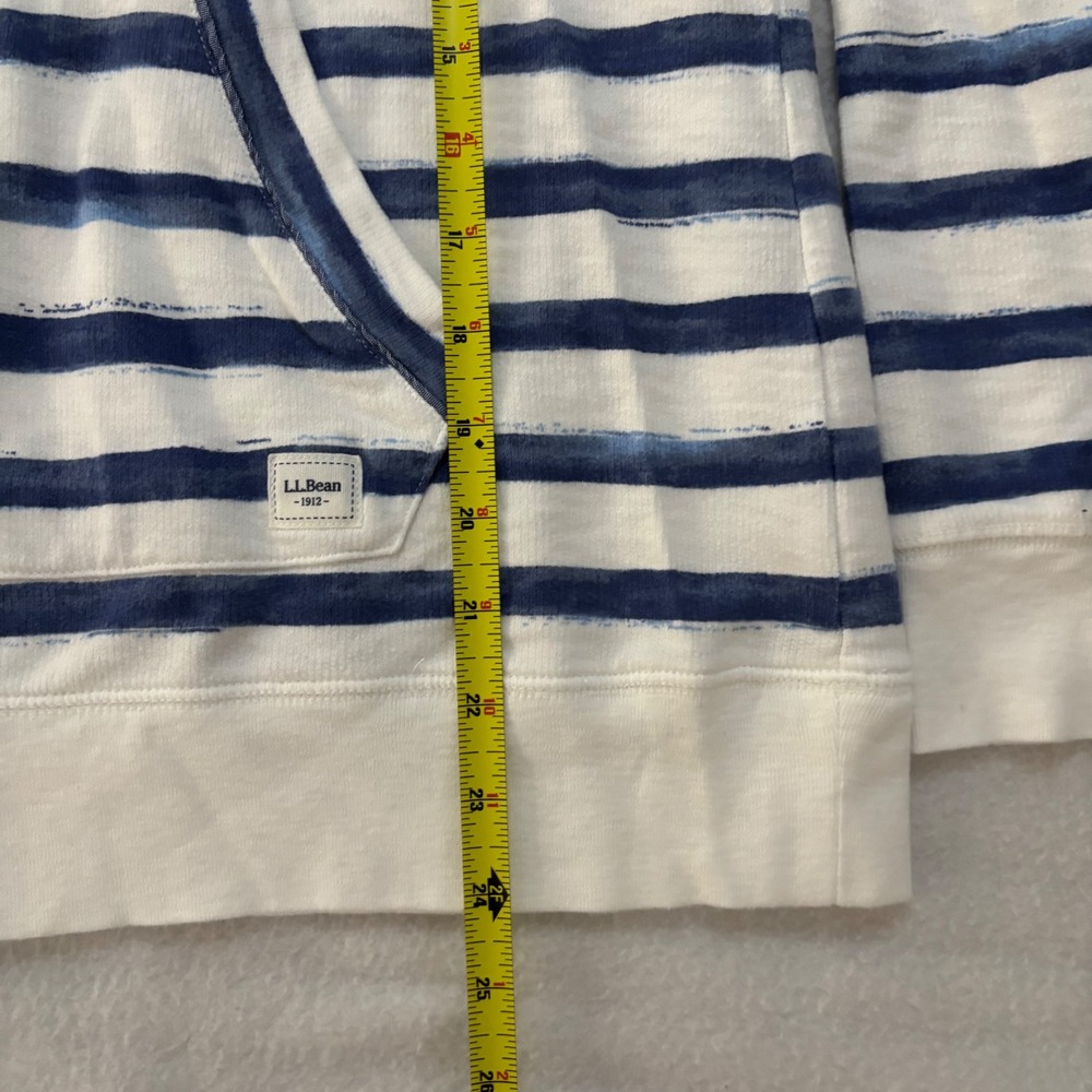 L.L. Bean Mens Organic Cotton Quarter Zip Pullover Blue White Striped M 514019 - Picture 6 of 7